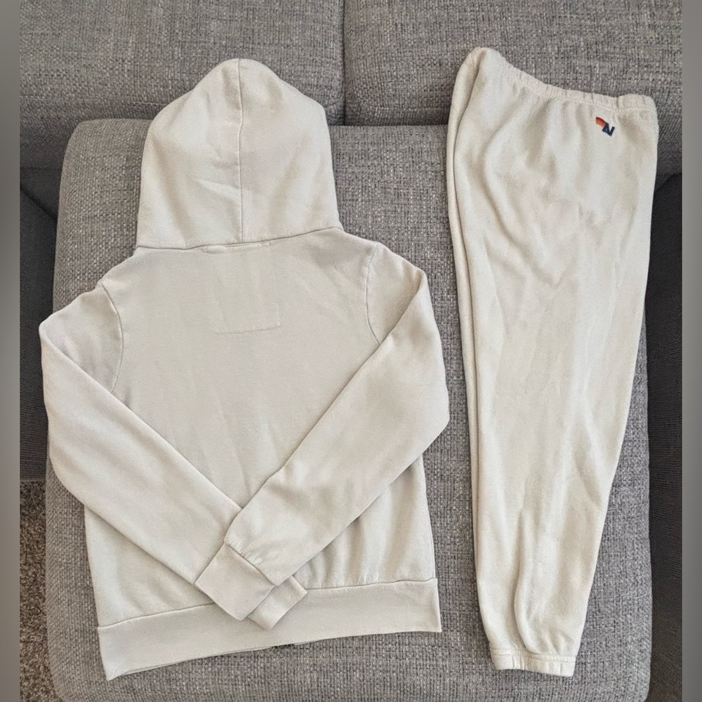 Aviator Nation Unisex Vintage White Rainbow Stripe Zip Hoodie (S) & Sweats (XS) - Picture 2 of 13